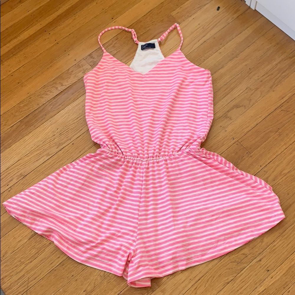 Gap striped layered pink romper